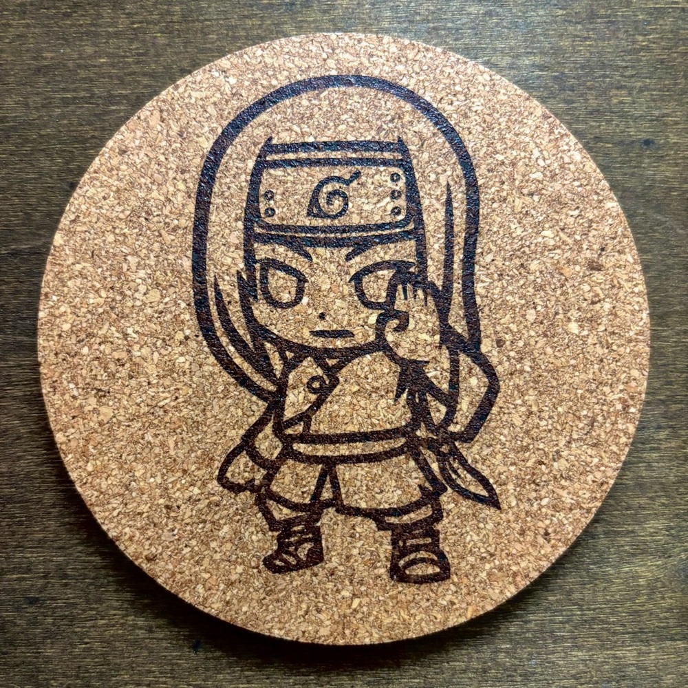Naruto Neji Chibi Style Laser Engraved Cork Coaster
